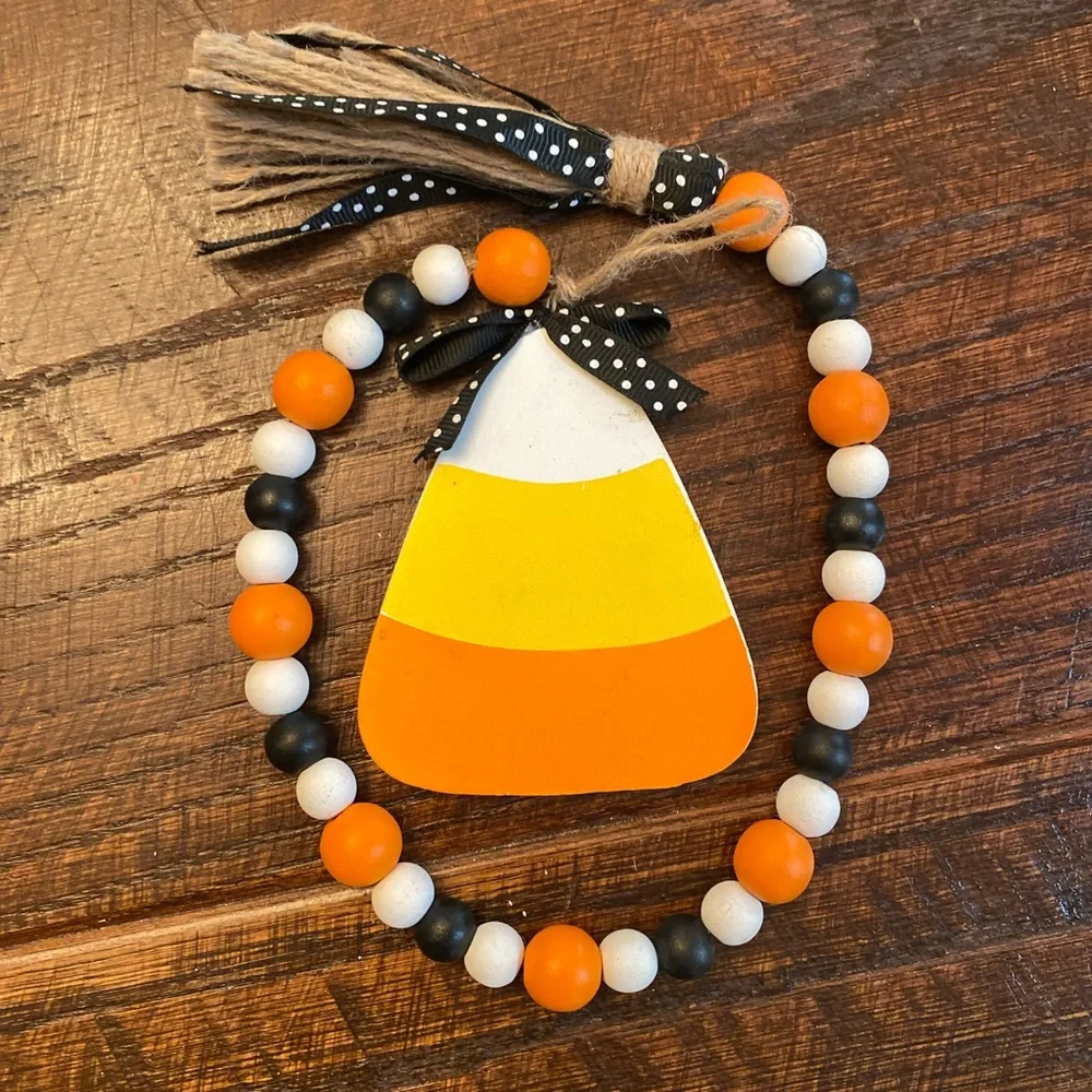 Halloween Beaded Garland Set Of 3, Candy Corn, Ghost & Jack-O-Lantern Garland